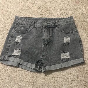 Gray Distressed Denim Shorts
